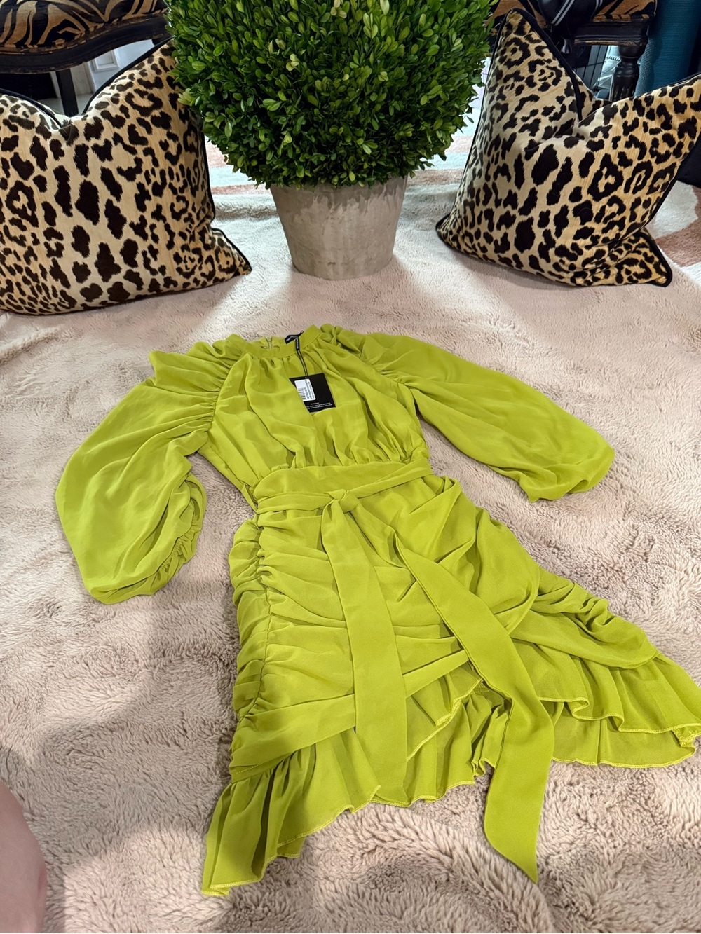 Pretty Little Thing Lime Green Ruffle Dress Size 4
